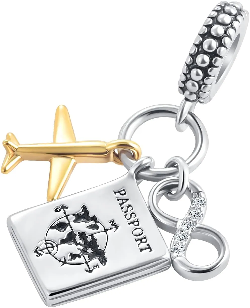 Airplane Travel Dangle Passport Charm Earthbound Globe Charms for Charm Bracelets for Women