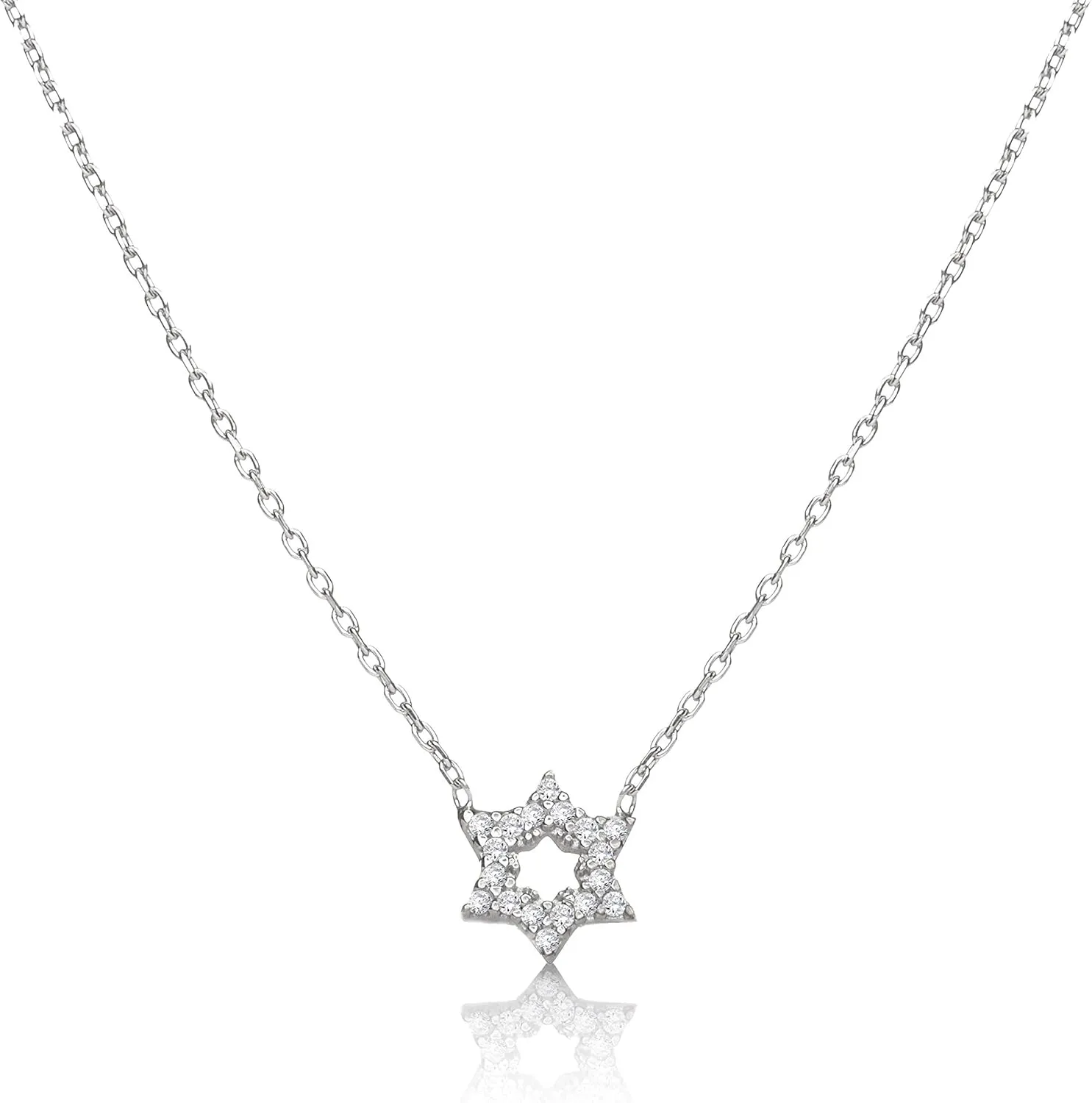 Alef Bet by Paula Dainty Jewish Star of David Necklace For Women With Pave Sparkling Cubic Zirconia Stones