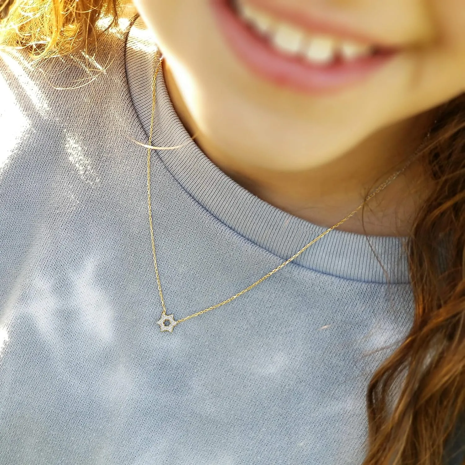 Alef Bet by Paula Dainty Jewish Star of David Necklace For Women With Pave Sparkling Cubic Zirconia Stones