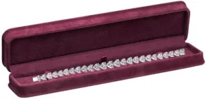 Allure - Rich Suede Burgundy Bracelet Box, Elegant Diamond Bracelet Case, With Burgundy Velour Interior, Jewelry Display Gift Box, For Unique Proposal, Engagement Or Wedding.