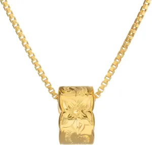 Aloha Jewelry Company Sterling Silver Plumeria Flower Princess Scroll Cut Out Barrel Necklace Pendant with 18" Box Chain (Silver) (Yellow-Gold)