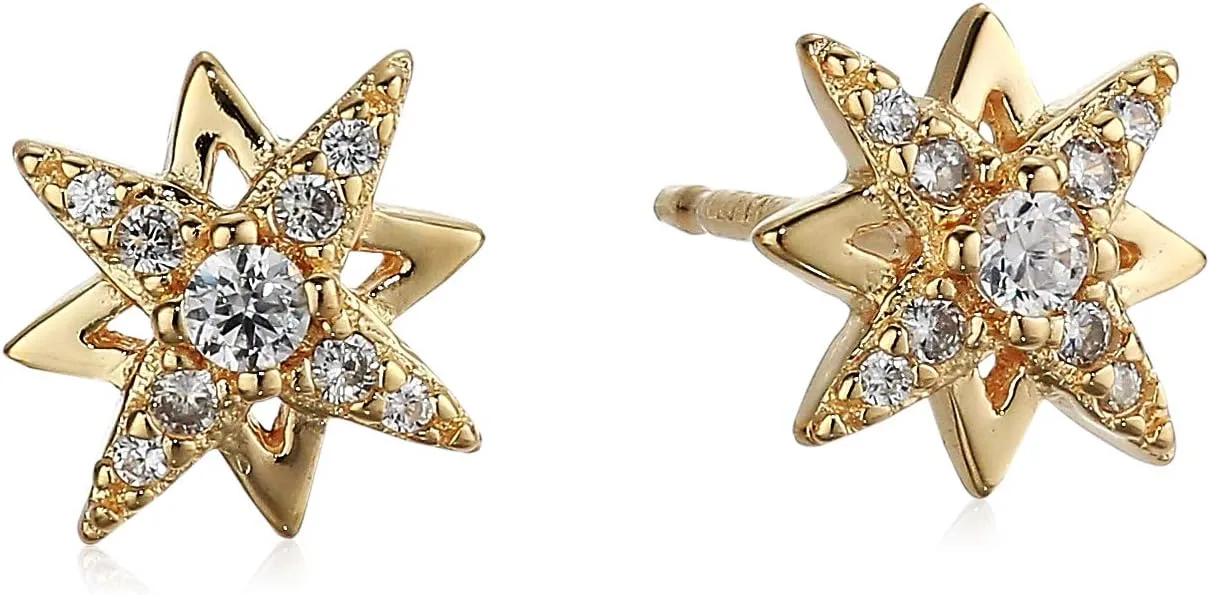 Amazon Essentials Gold and Rhodium Plated Sterling Silver Cubic Zirconia Earrings (previously Amazon Collection)