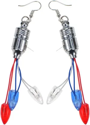 American Flag LED Lights Dangle Drop Earrings for Women Independence Day 4th of July Bulbs Light Up Hook Hoops Earring Fashion Jewelry Gifts Patriot Party