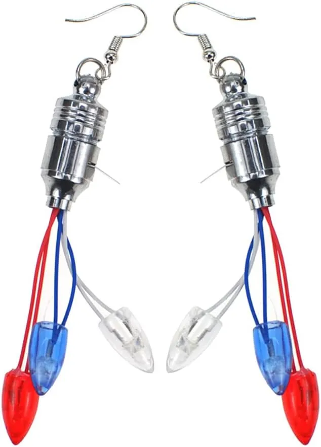 American Flag LED Lights Dangle Drop Earrings for Women Independence Day 4th of July Bulbs Light Up Hook Hoops Earring Fashion Jewelry Gifts Patriot Party