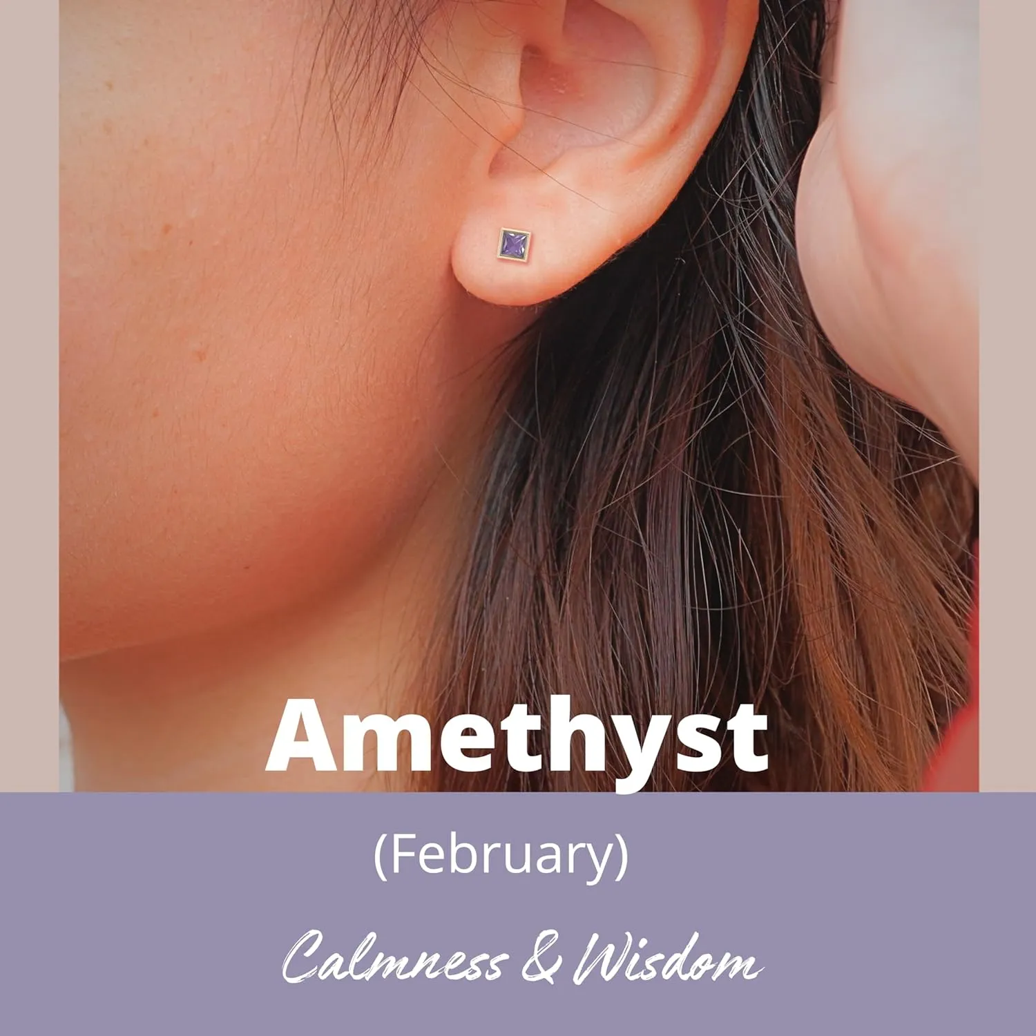 Amethyst Stud Earrings for Women, Square Stud Earrings - Hypoallergenic 18K Gold Stud Earrings, Genuine 925 Sterling Silver - February Birthstone Mothers Day Gifts (4.3mm Square)