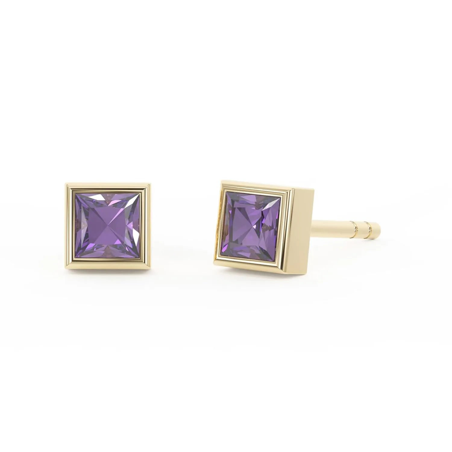 Amethyst Stud Earrings for Women, Square Stud Earrings - Hypoallergenic 18K Gold Stud Earrings, Genuine 925 Sterling Silver - February Birthstone Mothers Day Gifts (4.3mm Square)