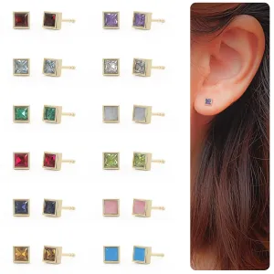 Amethyst Stud Earrings for Women, Square Stud Earrings - Hypoallergenic 18K Gold Stud Earrings, Genuine 925 Sterling Silver - February Birthstone Mothers Day Gifts (4.3mm Square)