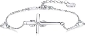 AmorAime 925 Sterling Silver Cross Bracelet for Women Christian Faith Bracelet 14K Gold Plated Bracelets Believe CZ Adjustable for Easter or Holiday