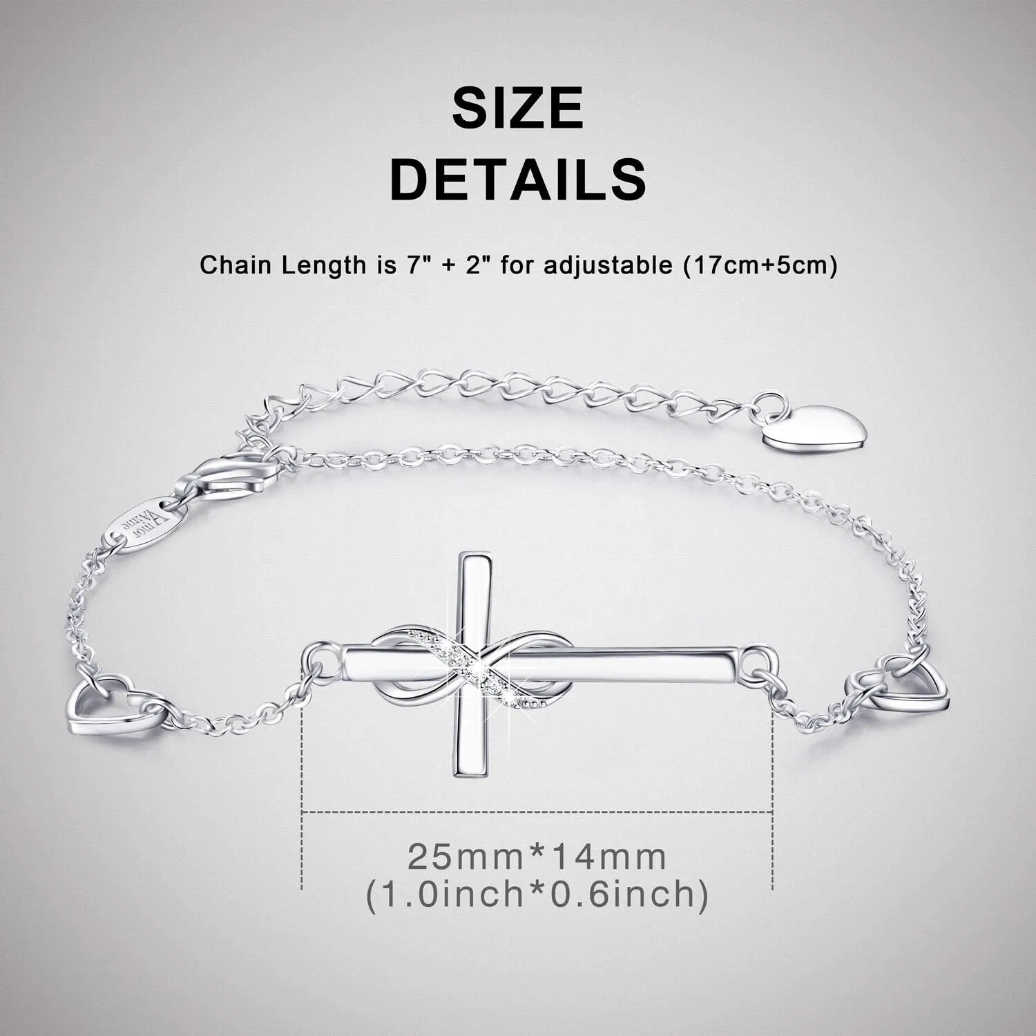 AmorAime 925 Sterling Silver Cross Bracelet for Women Christian Faith Bracelet 14K Gold Plated Bracelets Believe CZ Adjustable for Easter or Holiday