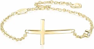 AmorAime 925 Sterling Silver Cross Bracelet for Women Christian Faith Bracelet 14K Gold Plated Bracelets Believe CZ Adjustable for Easter or Holiday