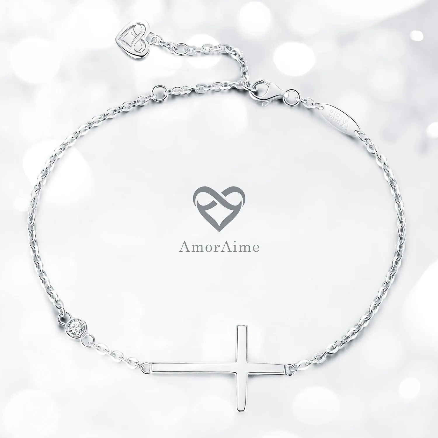 AmorAime 925 Sterling Silver Cross Bracelet for Women Christian Faith Bracelet 14K Gold Plated Bracelets Believe CZ Adjustable for Easter or Holiday