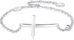 AmorAime 925 Sterling Silver Cross Bracelet for Women Christian Faith Bracelet 14K Gold Plated Bracelets Believe CZ Adjustable for Easter or Holiday