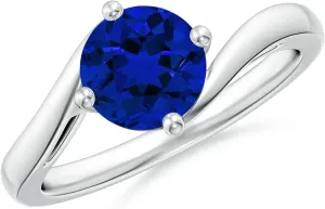 Angara Classic Round Lab Grown Blue Sapphire Solitaire Bypass Engagement Ring in 14K Solid Gold/Platinum | Birthday, Anniversary, Wedding Jewelry Gift for Women