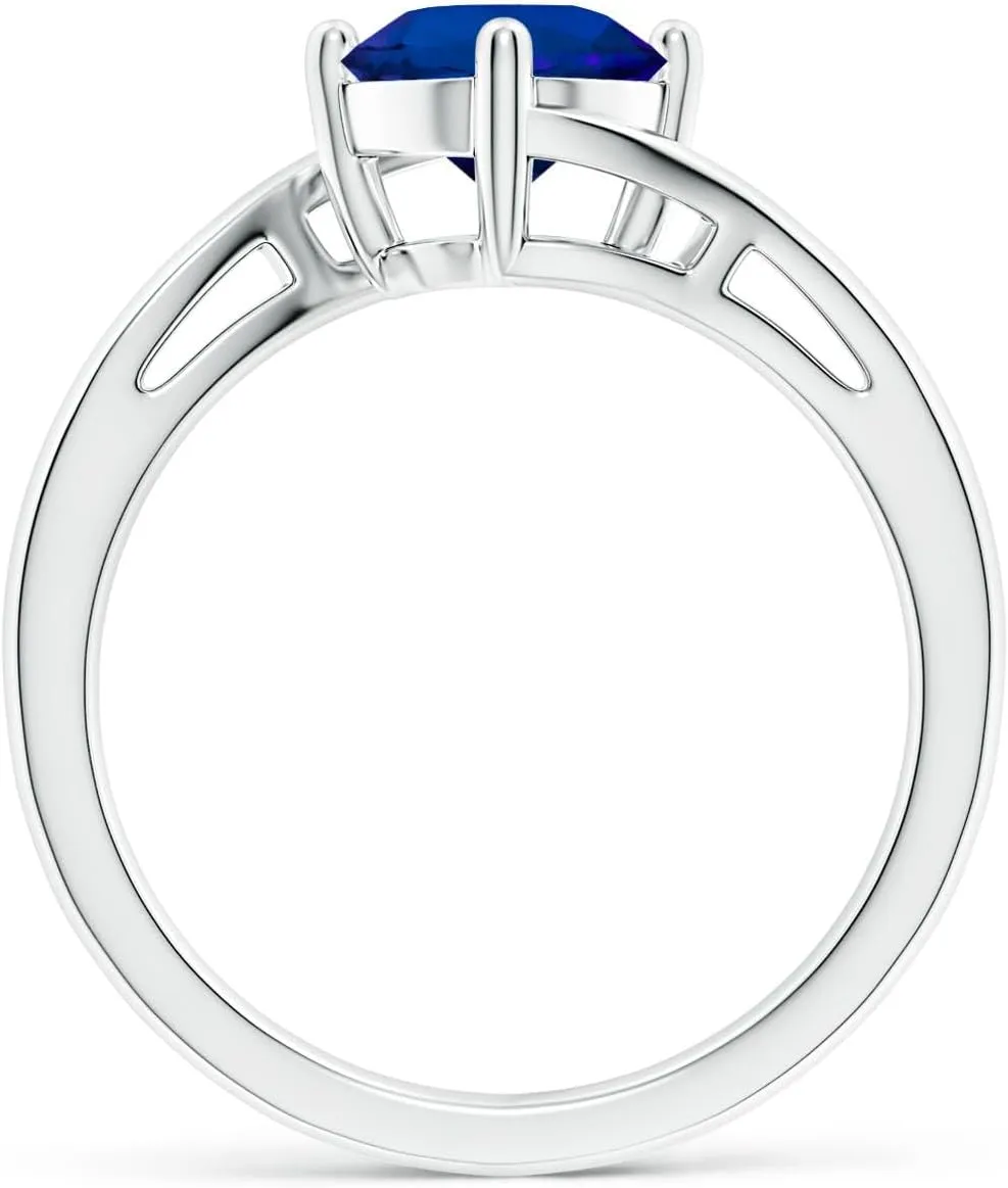 Angara Classic Round Lab Grown Blue Sapphire Solitaire Bypass Engagement Ring in 14K Solid Gold/Platinum | Birthday, Anniversary, Wedding Jewelry Gift for Women