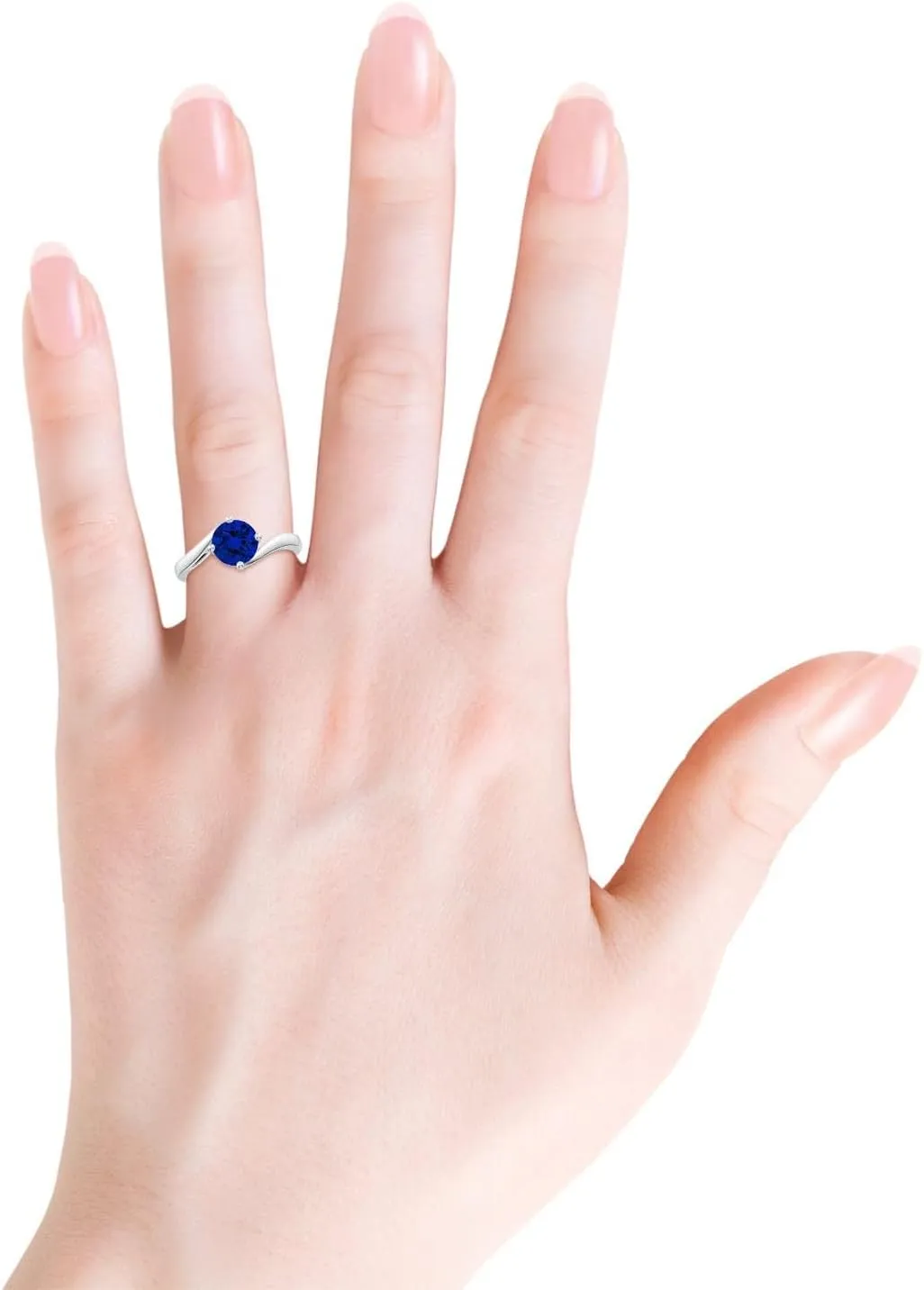 Angara Classic Round Lab Grown Blue Sapphire Solitaire Bypass Engagement Ring in 14K Solid Gold/Platinum | Birthday, Anniversary, Wedding Jewelry Gift for Women