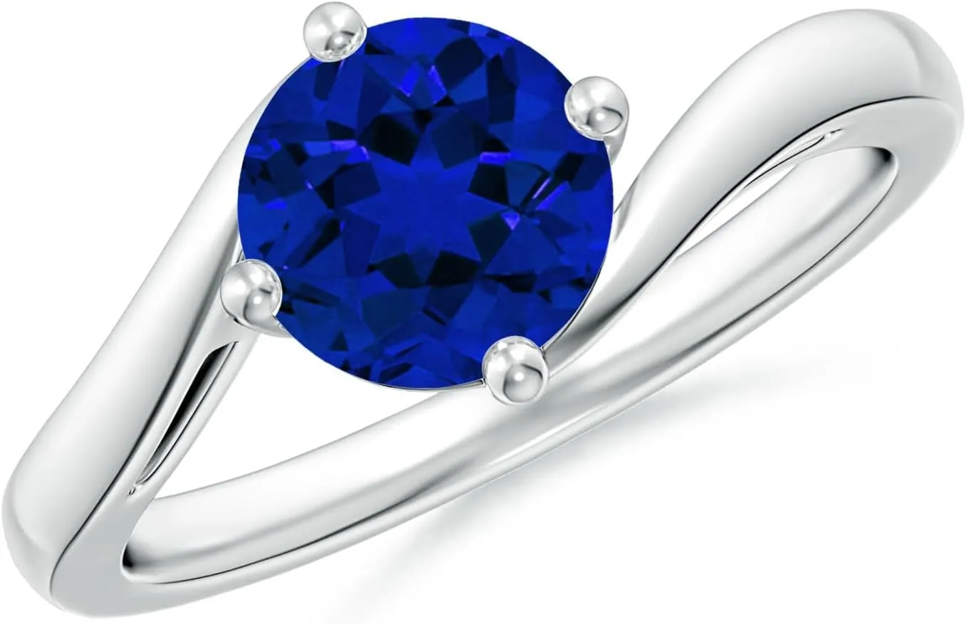 Angara Classic Round Lab Grown Blue Sapphire Solitaire Bypass Engagement Ring in 14K Solid Gold/Platinum | Birthday, Anniversary, Wedding Jewelry Gift for Women