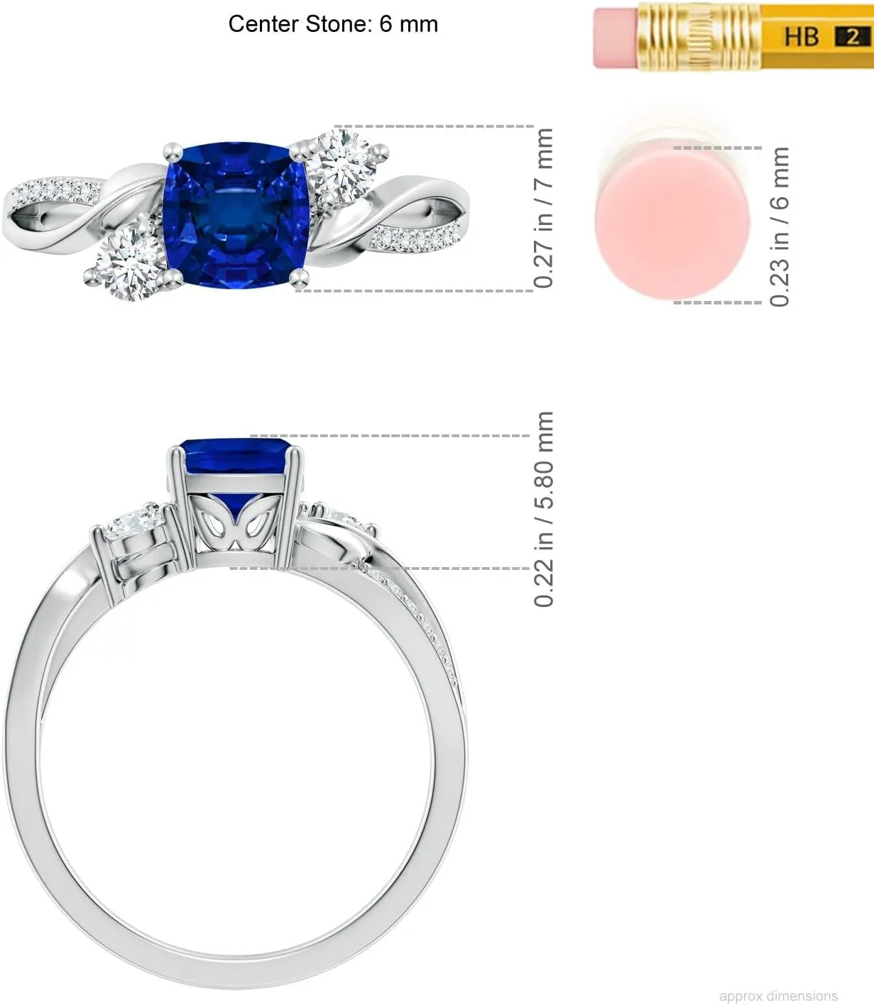 Angara Cushion Lab Grown Blue Sapphire Twisted Vine Engagement Ring in 14K Solid Gold/Platinum | Birthday, Anniversary, Wedding Jewelry Gift for Women