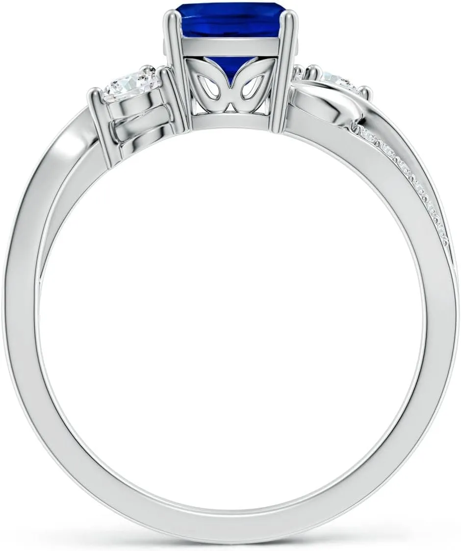Angara Cushion Lab Grown Blue Sapphire Twisted Vine Engagement Ring in 14K Solid Gold/Platinum | Birthday, Anniversary, Wedding Jewelry Gift for Women