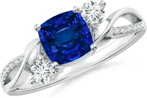 Angara Cushion Lab Grown Blue Sapphire Twisted Vine Engagement Ring in 14K Solid Gold/Platinum | Birthday, Anniversary, Wedding Jewelry Gift for Women