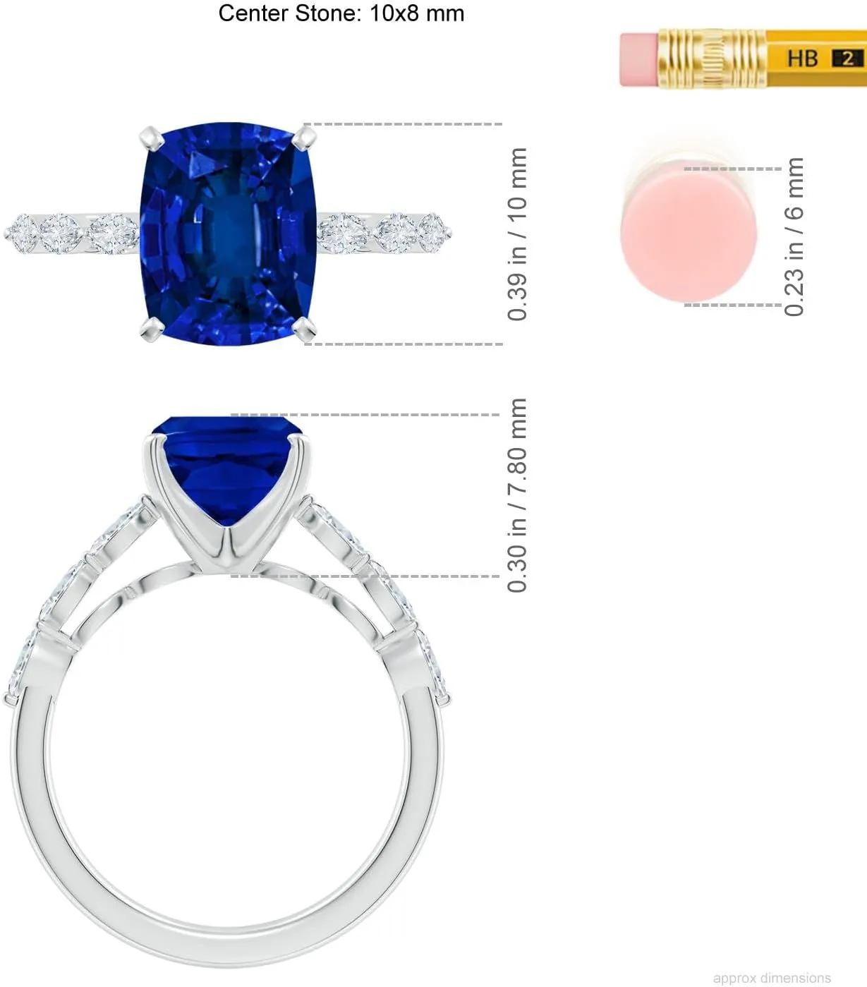 Angara Cushion Rectangular Lab Grown Blue Sapphire Engagement Ring with Marquise Diamonds in 14K Solid Gold/Platinum | Birthday, Anniversary, Wedding Jewelry Gift for Women