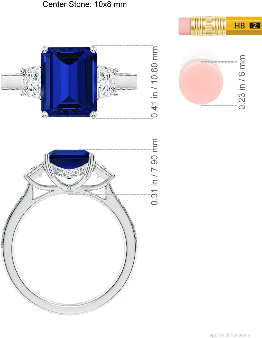 Angara Emerald-Cut Lab Grown Blue Sapphire and Trapezoid Diamond Hidden Halo Engagement Ring in 14K Solid Gold/Platinum | Birthday, Anniversary, Wedding Jewelry Gift for Women