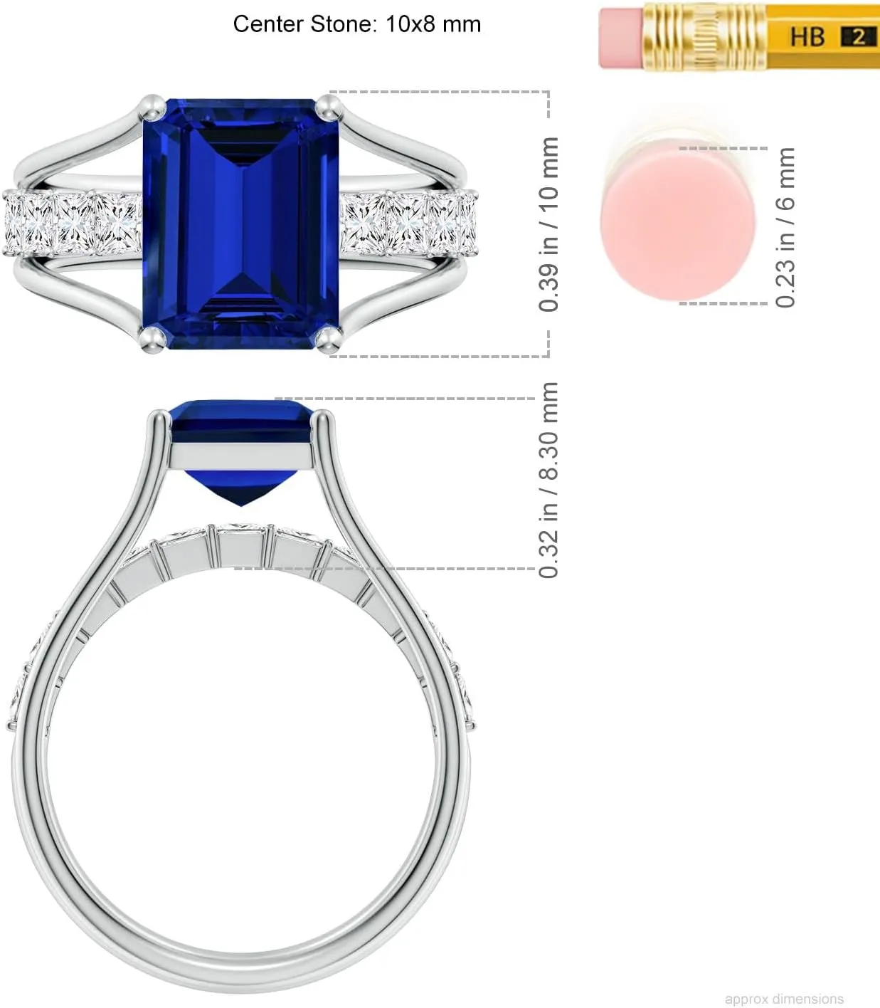 Angara Emerald-Cut Lab Grown Blue Sapphire Bridge Engagement Ring in 14K Solid Gold/Platinum | Birthday, Anniversary, Wedding Jewelry Gift for Women
