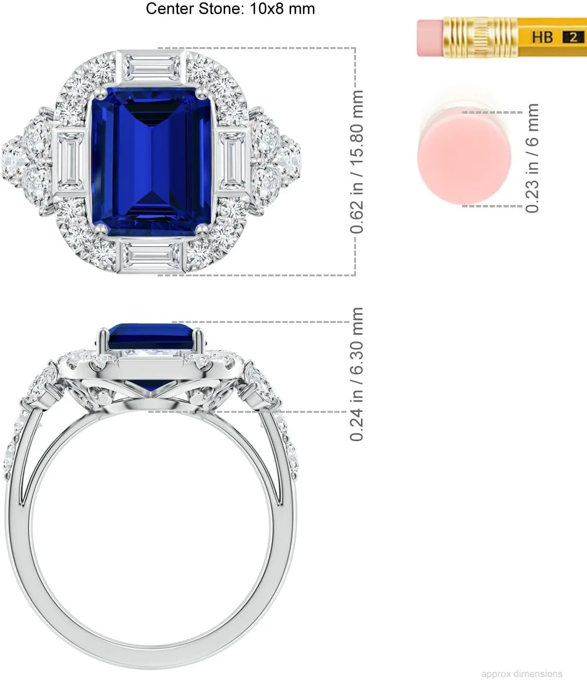Angara Emerald-Cut Lab Grown Blue Sapphire Unique Halo Engagement Ring with Accents in 14K Solid Gold/Platinum | Birthday, Anniversary, Wedding Jewelry Gift for Women