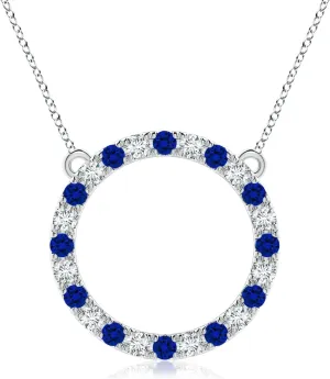 Angara Lab Grown Blue Sapphire and Diamond Open Circle Eternity Pendant in 14K Solid Gold/Platinum | Birthday, Engagement, Anniversary, Wedding Jewelry Gift for Women
