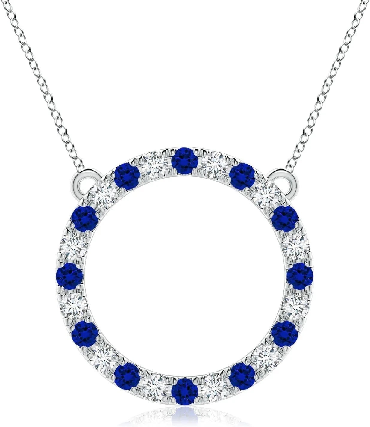 Angara Lab Grown Blue Sapphire and Diamond Open Circle Eternity Pendant in 14K Solid Gold/Platinum | Birthday, Engagement, Anniversary, Wedding Jewelry Gift for Women