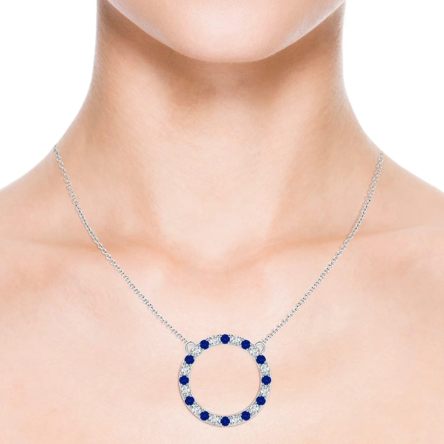 Angara Lab Grown Blue Sapphire and Diamond Open Circle Eternity Pendant in 14K Solid Gold/Platinum | Birthday, Engagement, Anniversary, Wedding Jewelry Gift for Women