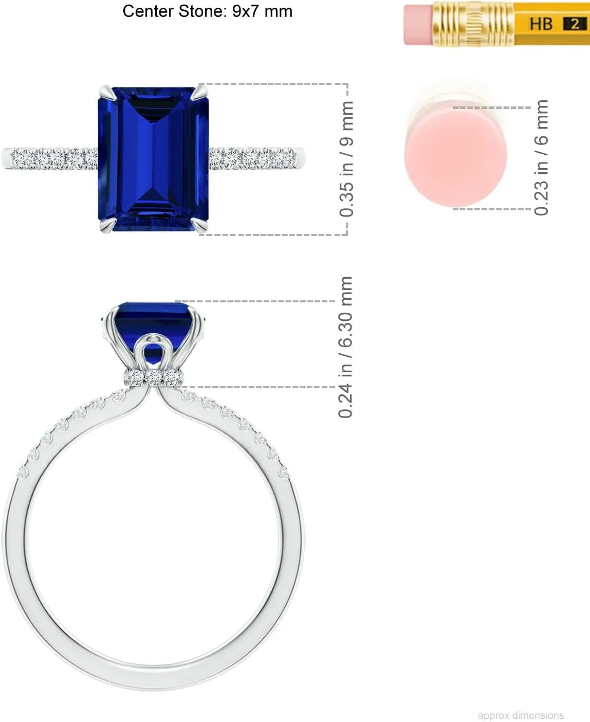 Angara Lab Grown Emerald-Cut Blue Sapphire Hidden Halo Engagement Ring in 14K Solid Gold/Platinum | Birthday, Anniversary, Wedding Jewelry Gift for Women