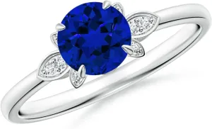 Angara Lab Grown Nature-Inspired Round Blue Sapphire Engagement Ring in 14K Solid Gold/Platinum | Birthday, Anniversary, Wedding Jewelry Gift for Women