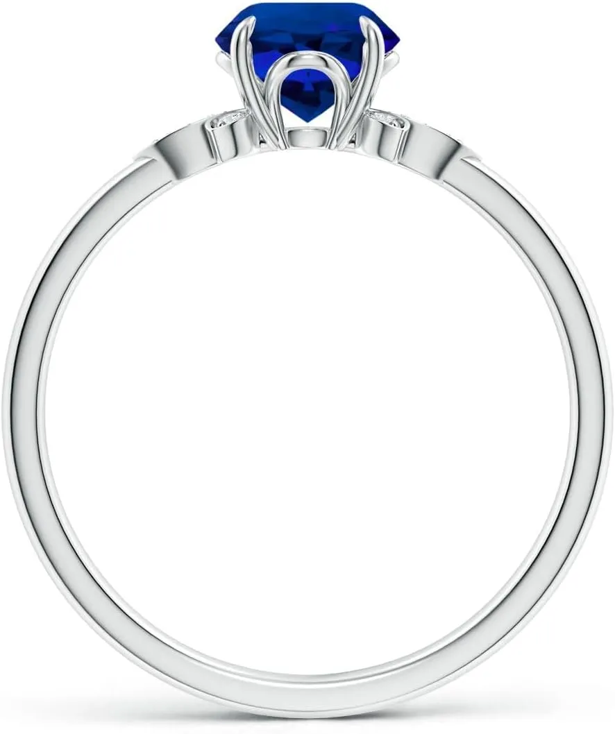 Angara Lab Grown Nature-Inspired Round Blue Sapphire Engagement Ring in 14K Solid Gold/Platinum | Birthday, Anniversary, Wedding Jewelry Gift for Women