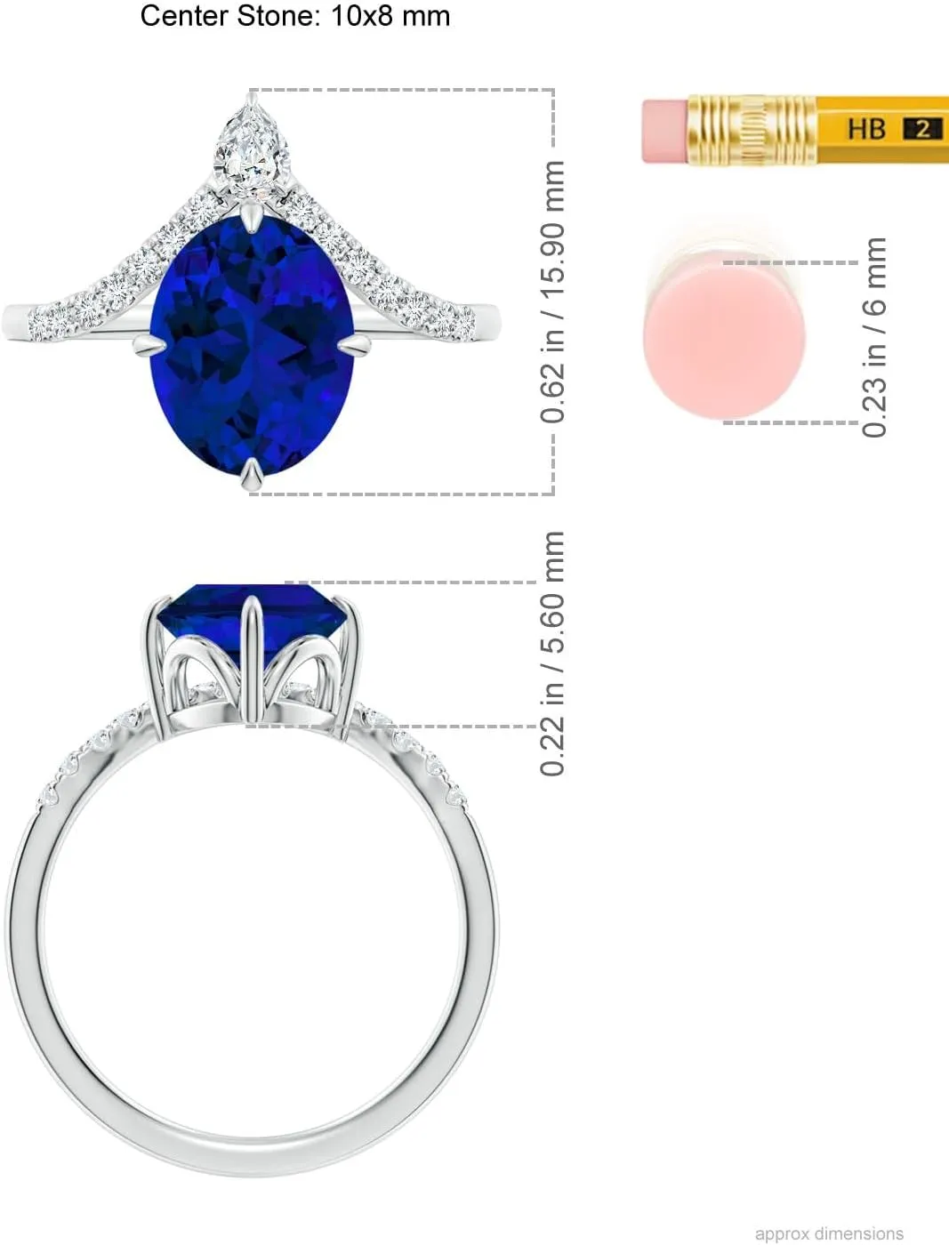 Angara Lab Grown Oval Blue Sapphire and Diamond Chevron Engagement Ring in 14K Solid Gold/Platinum | Birthday, Anniversary, Wedding Jewelry Gift for Women