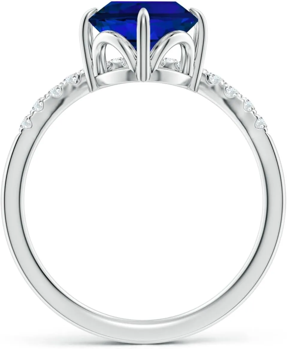 Angara Lab Grown Oval Blue Sapphire and Diamond Chevron Engagement Ring in 14K Solid Gold/Platinum | Birthday, Anniversary, Wedding Jewelry Gift for Women