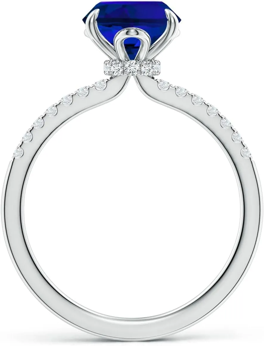 Angara Lab Grown Oval Blue Sapphire Hidden Halo Engagement Ring in 14K Solid Gold/Platinum | Birthday, Anniversary, Wedding Jewelry Gift for Women