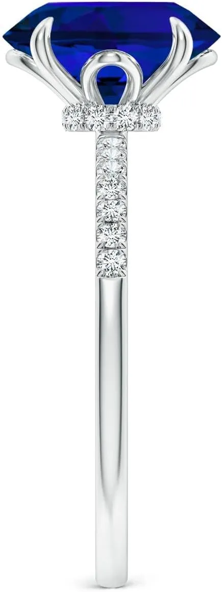 Angara Lab Grown Oval Blue Sapphire Hidden Halo Engagement Ring in 14K Solid Gold/Platinum | Birthday, Anniversary, Wedding Jewelry Gift for Women