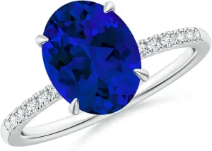Angara Lab Grown Oval Blue Sapphire Hidden Halo Engagement Ring in 14K Solid Gold/Platinum | Birthday, Anniversary, Wedding Jewelry Gift for Women