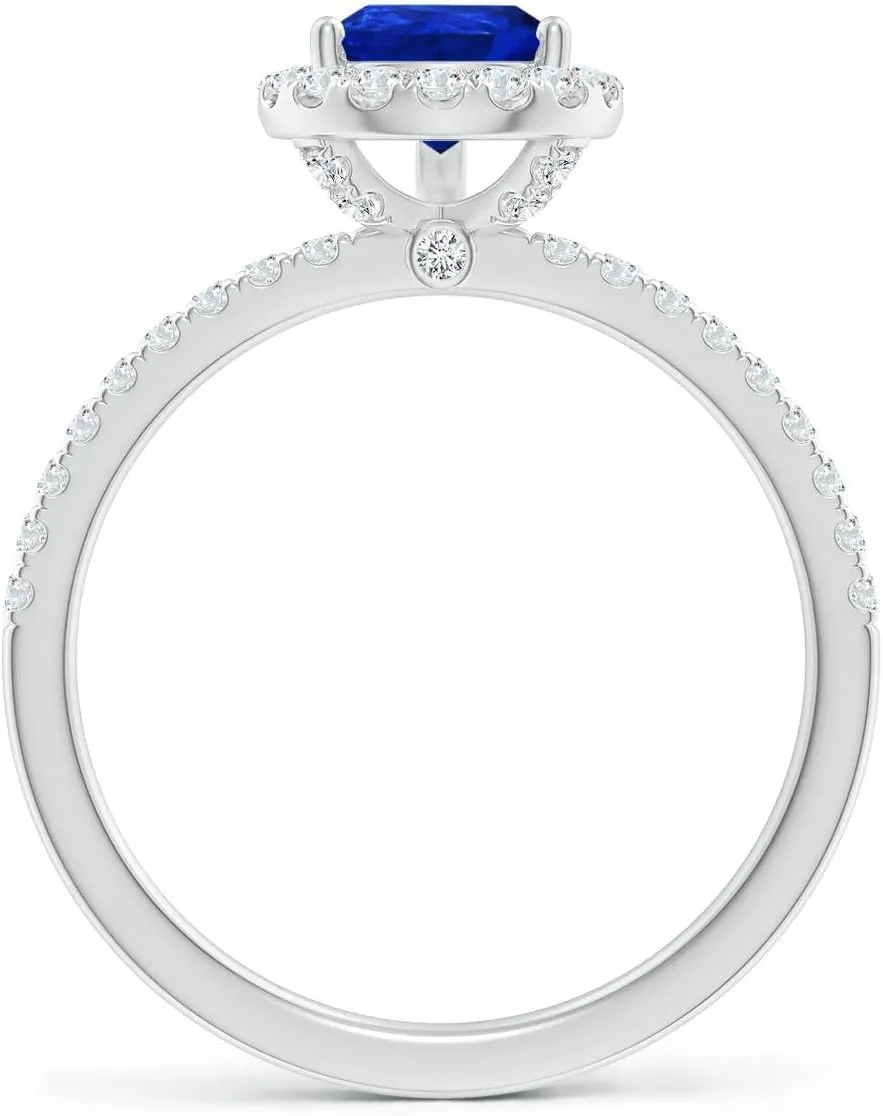 Angara Lab Grown Pear-Shaped Blue Sapphire Classic Halo Engagement Ring in 14K Solid Gold/Platinum | Birthday, Anniversary, Wedding Jewelry Gift for Women