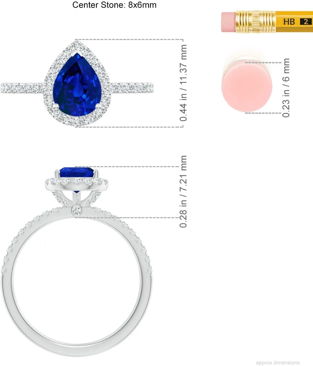 Angara Lab Grown Pear-Shaped Blue Sapphire Classic Halo Engagement Ring in 14K Solid Gold/Platinum | Birthday, Anniversary, Wedding Jewelry Gift for Women
