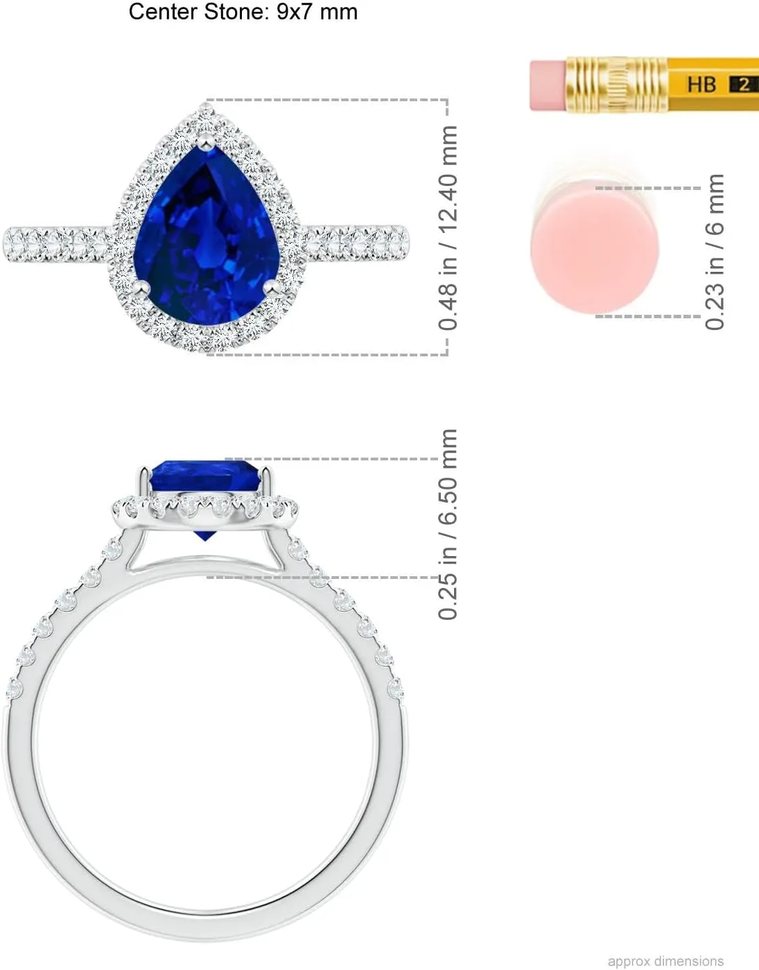 Angara Lab Grown Pear-Shaped Blue Sapphire Halo Engagement Ring in 14K Solid Gold/Platinum | Birthday, Anniversary, Wedding Jewelry Gift for Women
