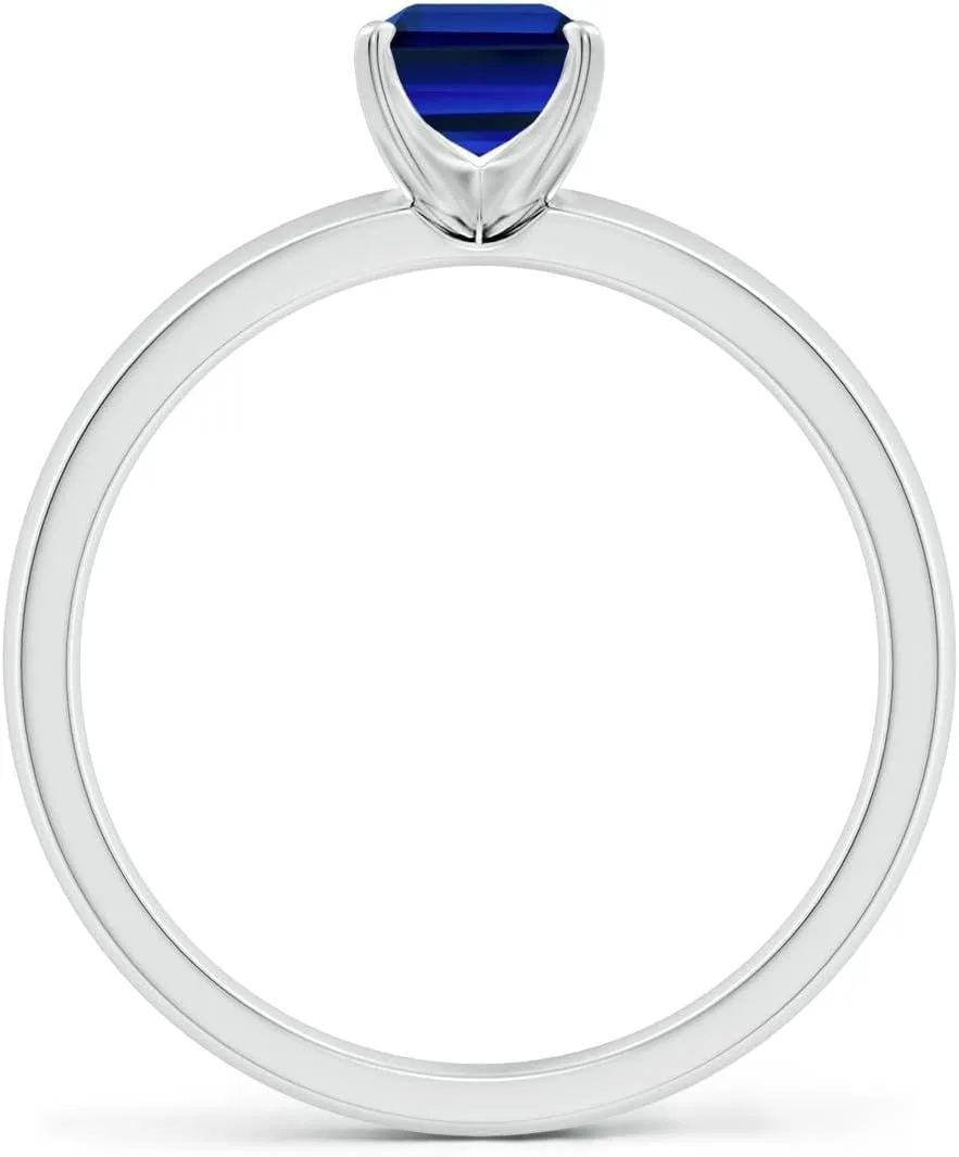 Angara Lab Grown Prong-Set Emerald-Cut Blue Sapphire Solitaire Engagement Ring in 14K Solid Gold/Platinum | Birthday, Anniversary, Wedding Jewelry Gift for Women