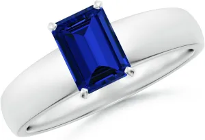 Angara Lab Grown Prong-Set Emerald-Cut Blue Sapphire Solitaire Engagement Ring in 14K Solid Gold/Platinum | Birthday, Anniversary, Wedding Jewelry Gift for Women