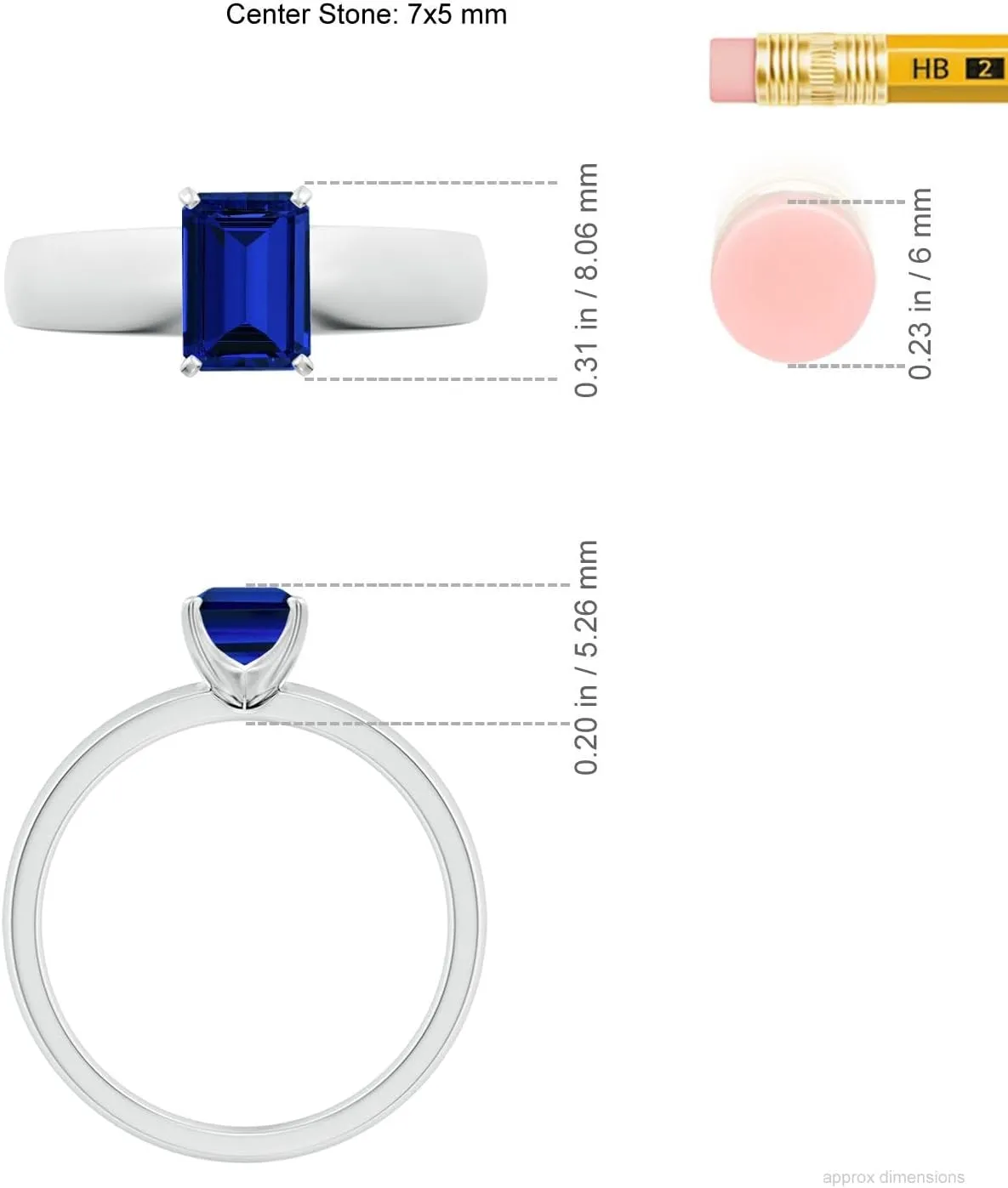 Angara Lab Grown Prong-Set Emerald-Cut Blue Sapphire Solitaire Engagement Ring in 14K Solid Gold/Platinum | Birthday, Anniversary, Wedding Jewelry Gift for Women