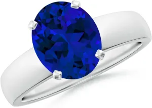 Angara Lab Grown Prong-Set Oval Blue Sapphire Solitaire Engagement Ring in 14K Solid Gold/Platinum | Birthday, Anniversary, Wedding Jewelry Gift for Women