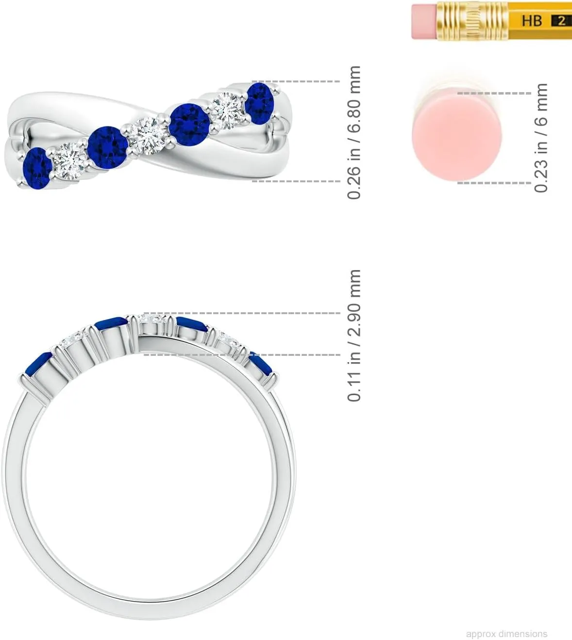 Angara Lab Grown Round Blue Sapphire and Diamond Crossover Ring in 14K Solid Gold/Platinum | Birthday, Engagement, Anniversary, Wedding Jewelry Gift for Women