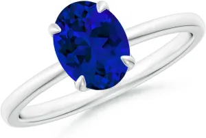 Angara Lab Grown Solitaire Oval Blue Sapphire Classic Engagement Ring in 14K Solid Gold/Platinum | Birthday, Anniversary, Wedding Jewelry Gift for Women