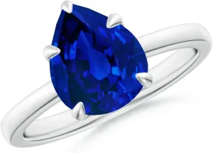 Angara Lab Grown Solitaire Pear-Shaped Blue Sapphire Classic Engagement Ring in 14K Solid Gold/Platinum | Birthday, Anniversary, Wedding Jewelry Gift for Women