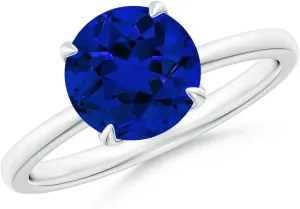 Angara Lab Grown Solitaire Round Blue Sapphire Classic Engagement Ring in 14K Solid Gold/Platinum | Birthday, Anniversary, Wedding Jewelry Gift for Women