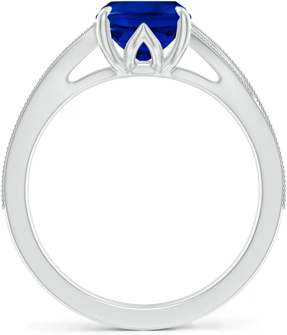 Angara Lab Grown Vintage Inspired Cushion Rectangular Blue Sapphire Split Shank Engagement Ring in 14K Solid Gold/Platinum | Birthday, Anniversary, Wedding Jewelry Gift for Women